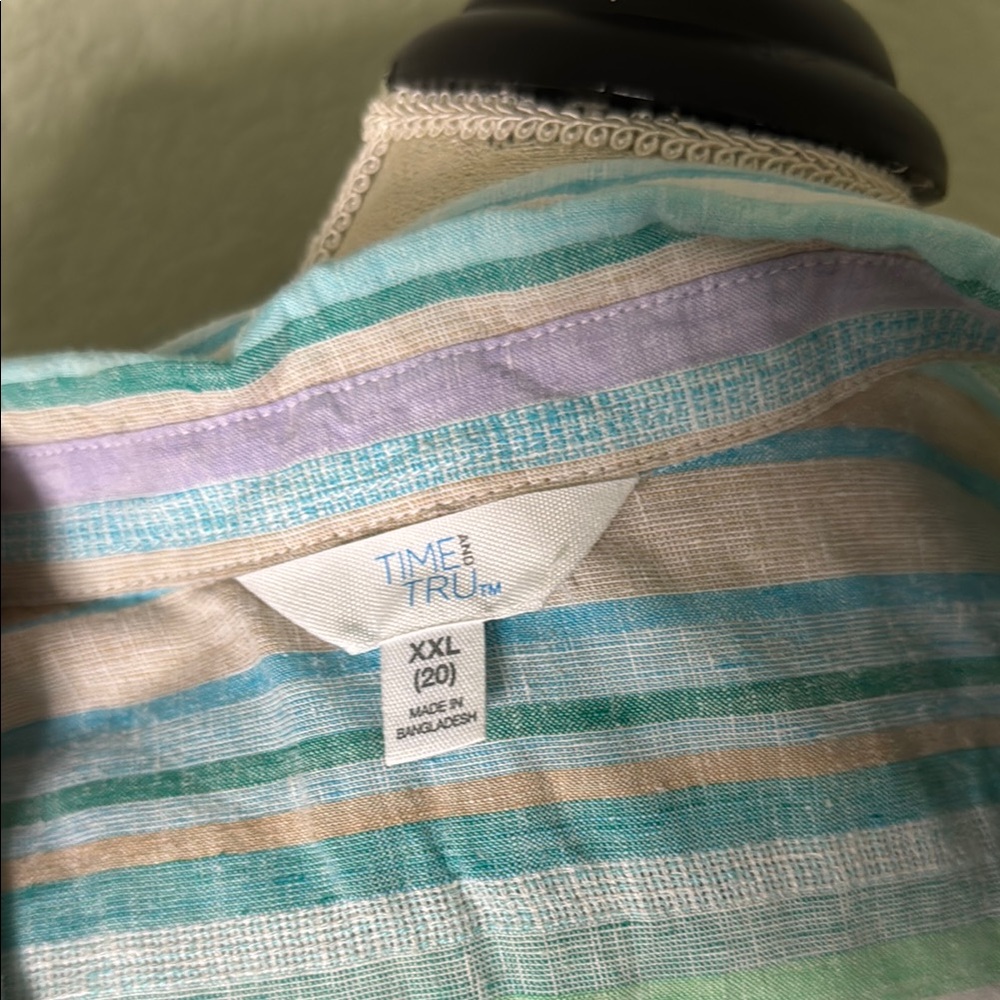 Linen Striped Short Sleeve Button-Up Shirt - Picture 6 of 7